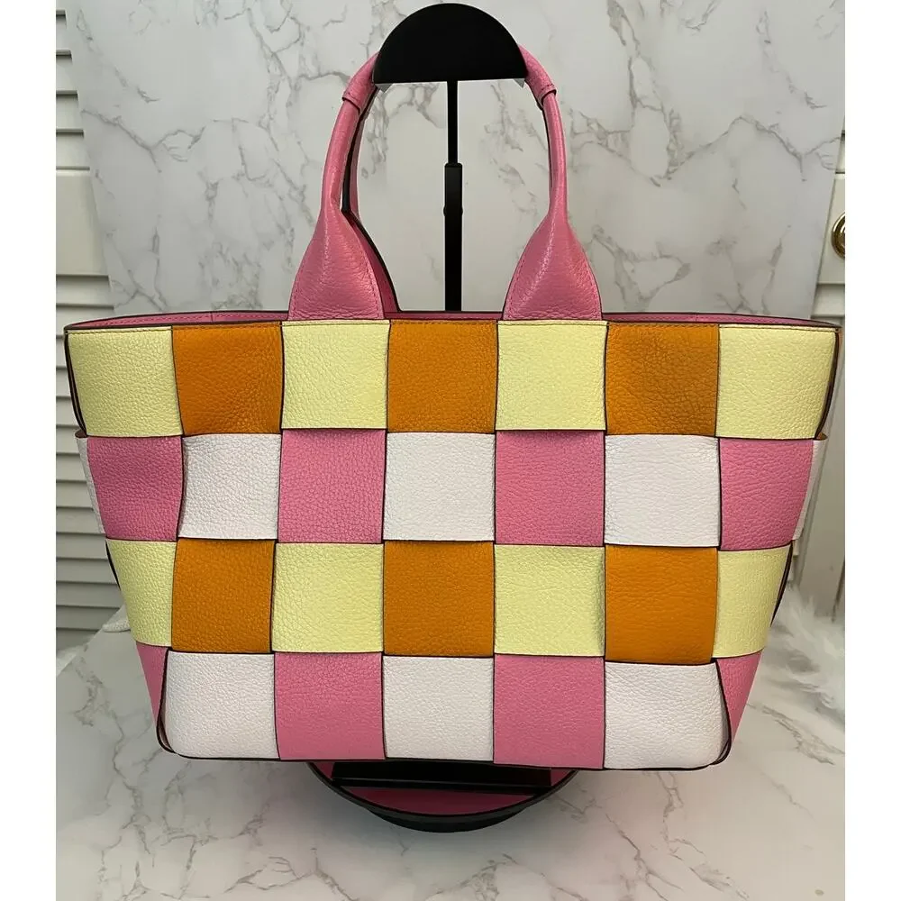 Kate Spade Basket Woven Leather Tote Detachable Crossbody Strap Like New - Picture 4 of 12